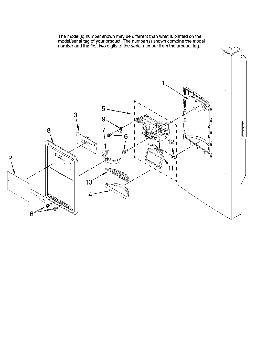 Dispenser front parts Diagram and Parts List for MFI2569VEM0  Maytag Refrigerator
