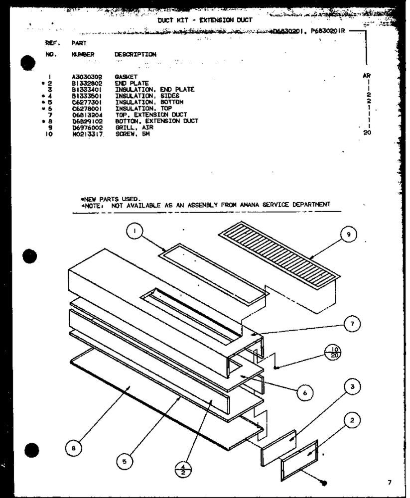 Duct Kit - Extension Duct Diagram and Parts List for CBK320B1 P6476302R Amana Air Conditioner
