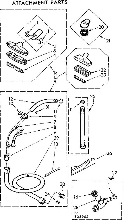 Attachment Parts Diagram and Parts List for 11628982  Kenmore Canister Vacuum