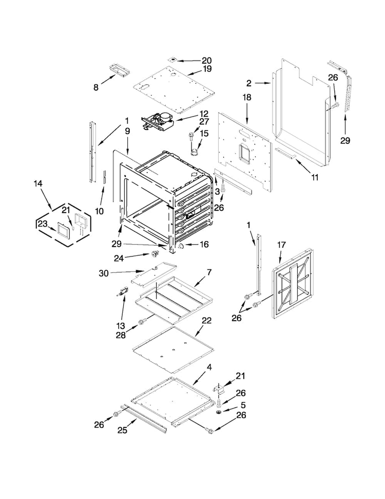 Lower Oven Parts Diagram and Parts List for JJW2530WS01  Jenn-Air Wall Oven