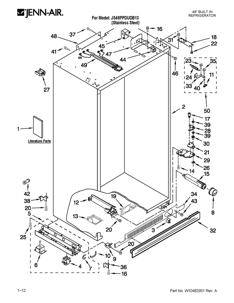 Cabinet Parts Diagram and Parts List for JS48PPDUDB13  Jenn-Air Refrigerator