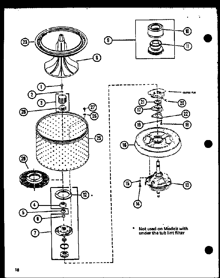 Section 1 Diagram and Parts List for LWD352L P1122902WL Amana Washer
