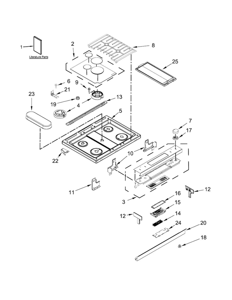 Cooktop Parts Diagram and Parts List for JDS1450DS0  Jenn-Air Range