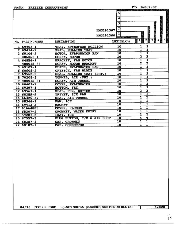 Freezer Compartment Page 2 Diagram and Parts List for HMG-191367  Admiral Refrigerator