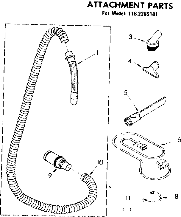 Attachment Parts Diagram and Parts List for 1162269181  Kenmore Canister Vacuum