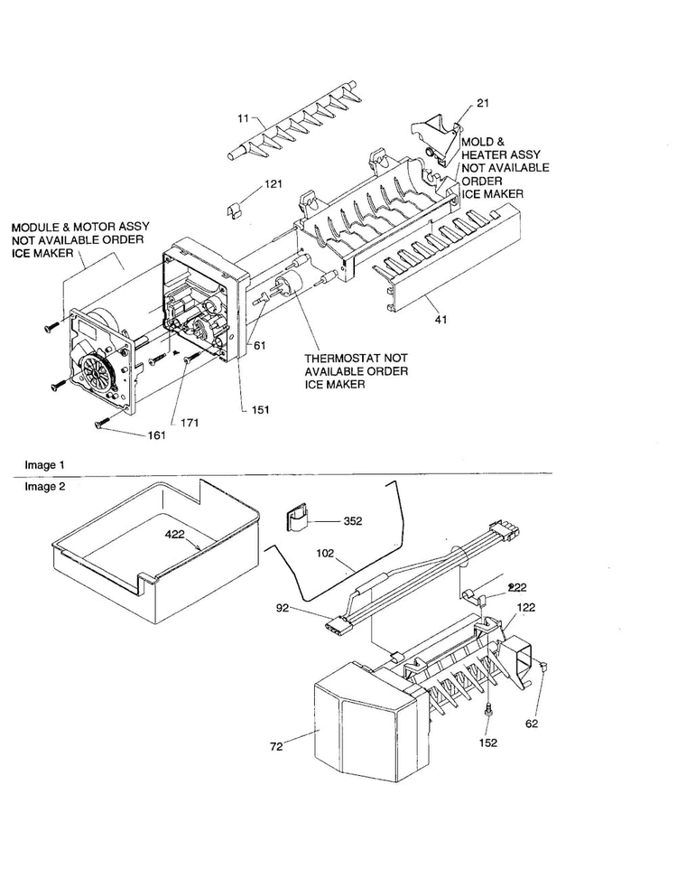 Ice Maker Assembly Diagram and Parts List for ART2127A-PART2127A  Amana Refrigerator