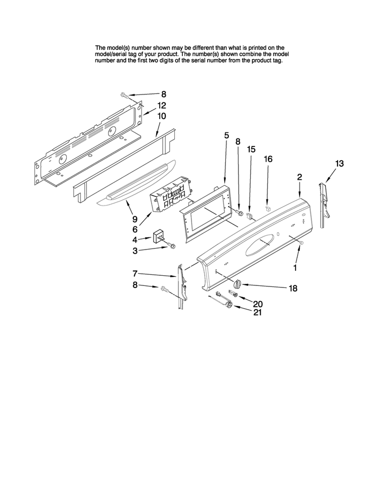 Control Panel Parts Diagram and Parts List for MER5555RCB1  Maytag Range