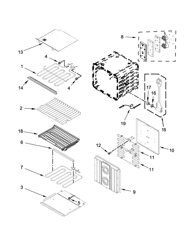 Internal Oven Parts Diagram and Parts List for JJW3830DP00  Jenn-Air Wall Oven