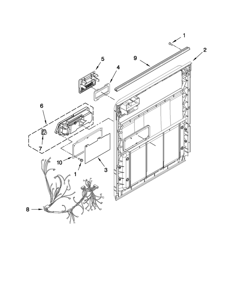 Inner Door Parts Diagram and Parts List for ADB1400AWB2  Amana Dishwasher