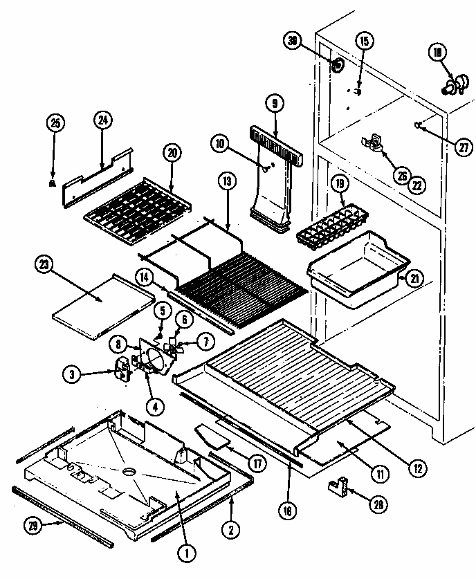 Freezer Compartment (rtc1500cae/dh01a) (rtc1500cal/dh02a) (rtc1500cge/df17a) Diagram and Parts List for RTC1500CAL DH01A Maytag Refrigerator