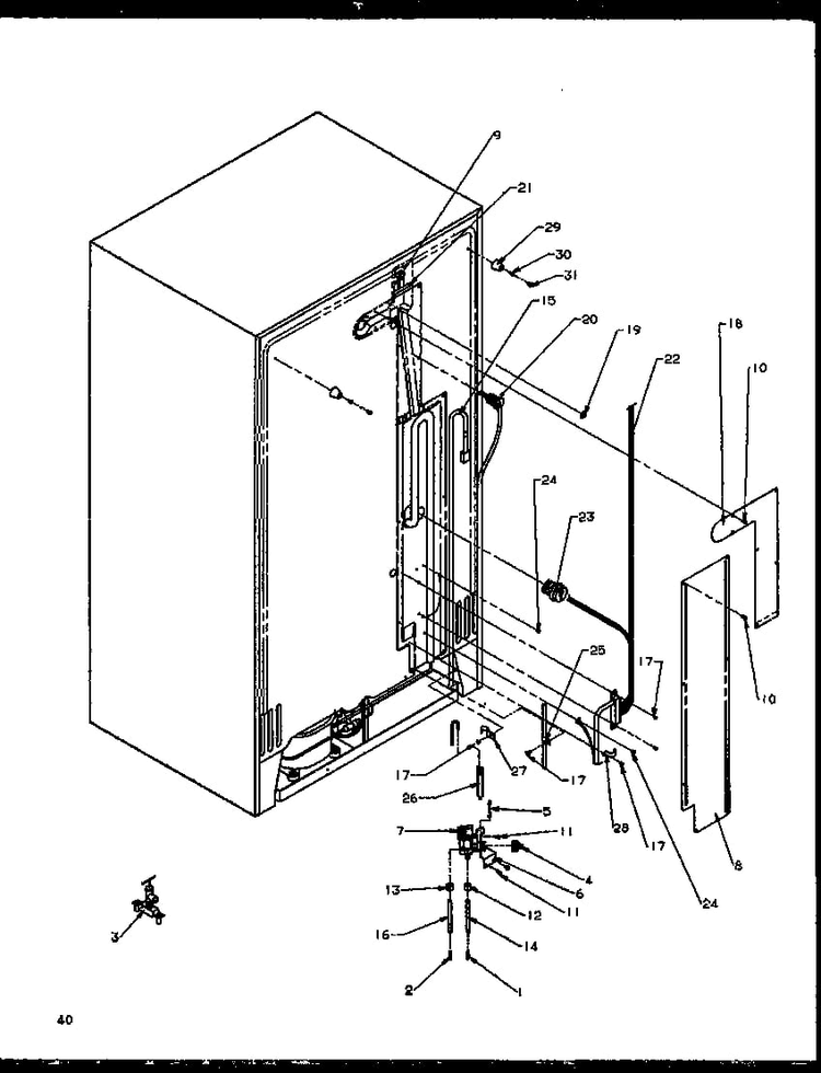 Cabinet Back Diagram and Parts List for SXD22NW-P1162405WW  Amana Refrigerator