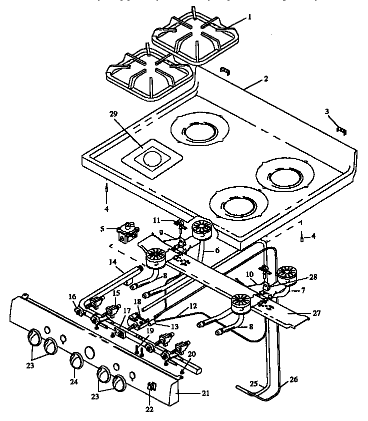 Oven Top Burner Assembly Diagram and Parts List for RLN381UL P1142962NL Caloric Range