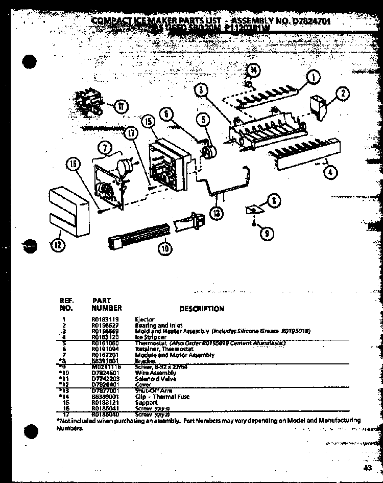 Compace Ice Maker Diagram and Parts List for SBD20MW-P1120201WW  Amana Refrigerator