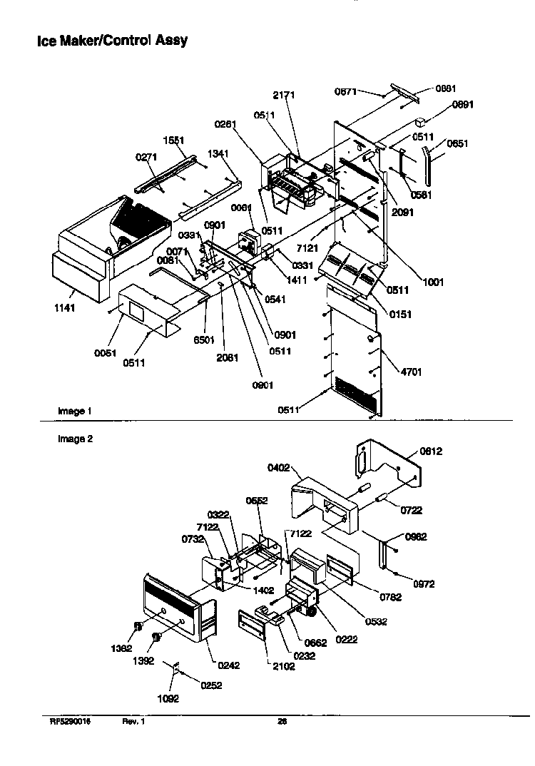 Ice Maker/control Assy Diagram and Parts List for SRD526TW-P1310201WW  Amana Refrigerator