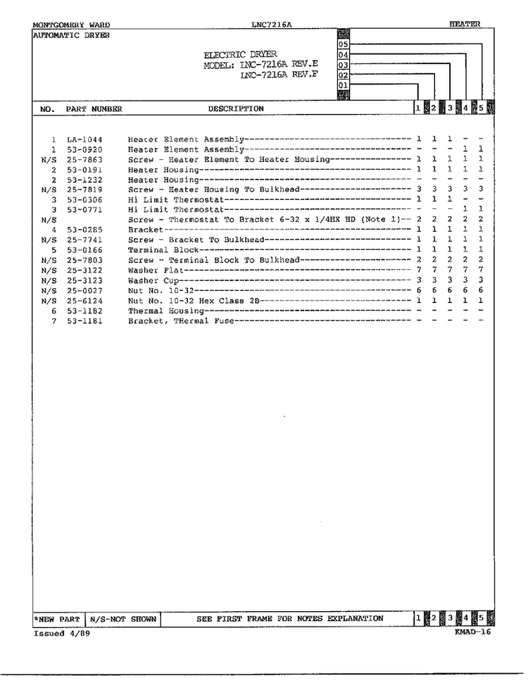 Heater Page 2 Diagram and Parts List for 7216A REV E Norge Dryer