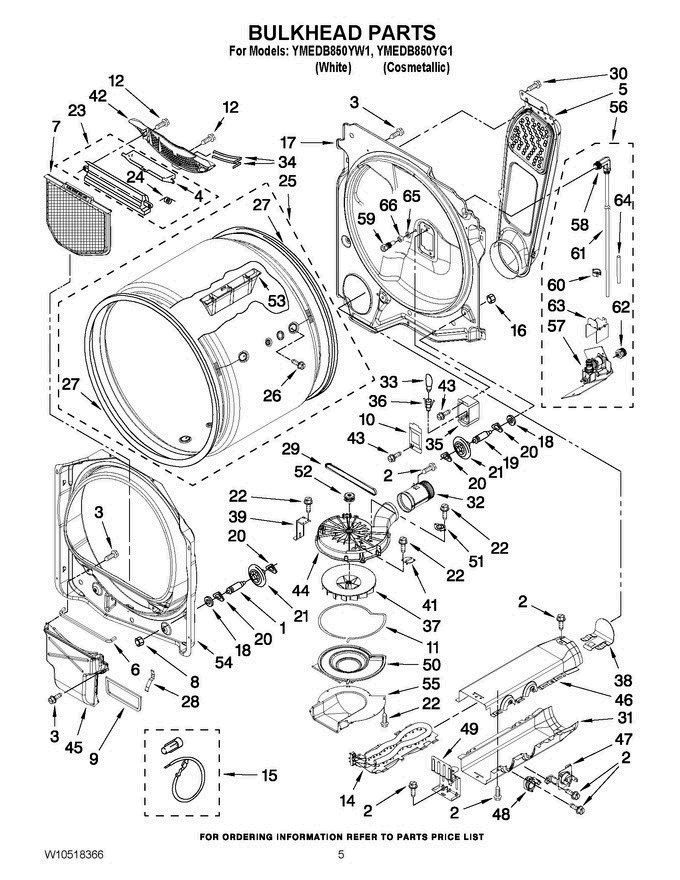03 - Bulkhead Parts Diagram and Parts List for YMEDB850YG1  Maytag Dryer