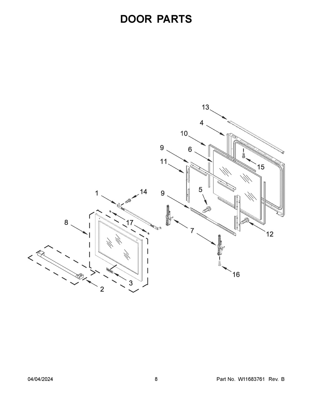 Door Parts Diagram and Parts List for MGS8800PZ0  Maytag Range