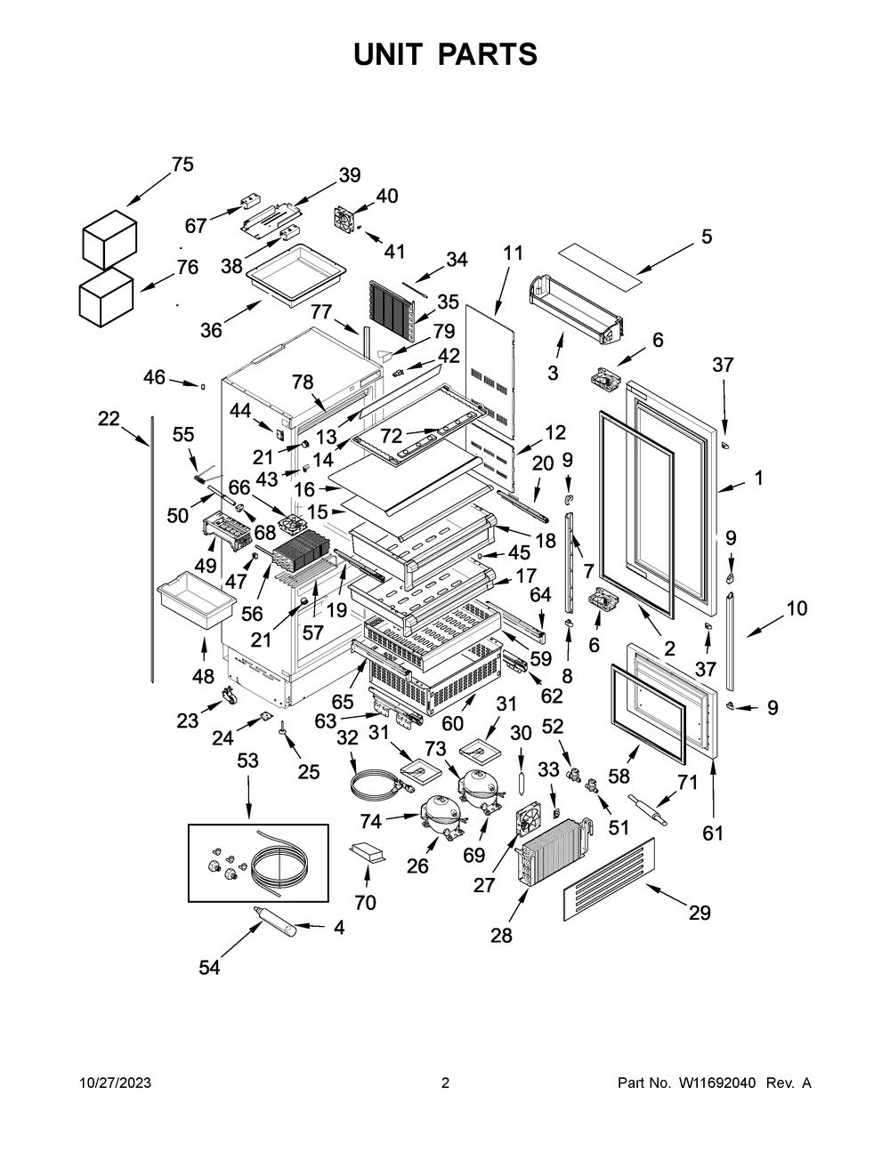 Unit Parts Diagram and Parts List for JBBFL30NMX00  Jenn-Air Refrigerator