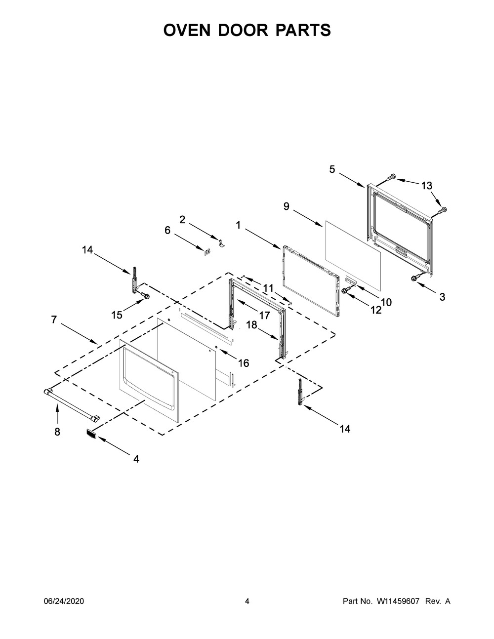 Oven Door Parts Diagram and Parts List for MEW9527FZ04  Maytag Washer