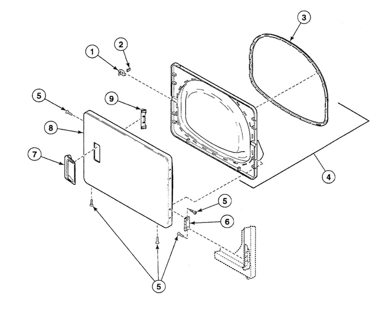 Door Assy Diagram and Parts List for SSEY07LF1500  Speed Queen Dryer