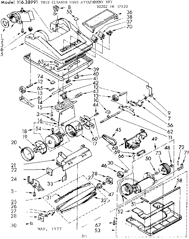 Base Assembly Diagram and Parts List for 11638991  Kenmore Upright Vacuum