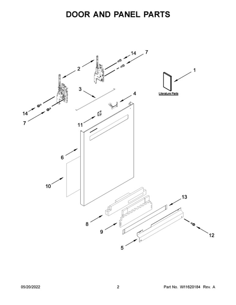 Door And Panel Parts Diagram and Parts List for MDB9959SKZ1  Maytag Dishwasher