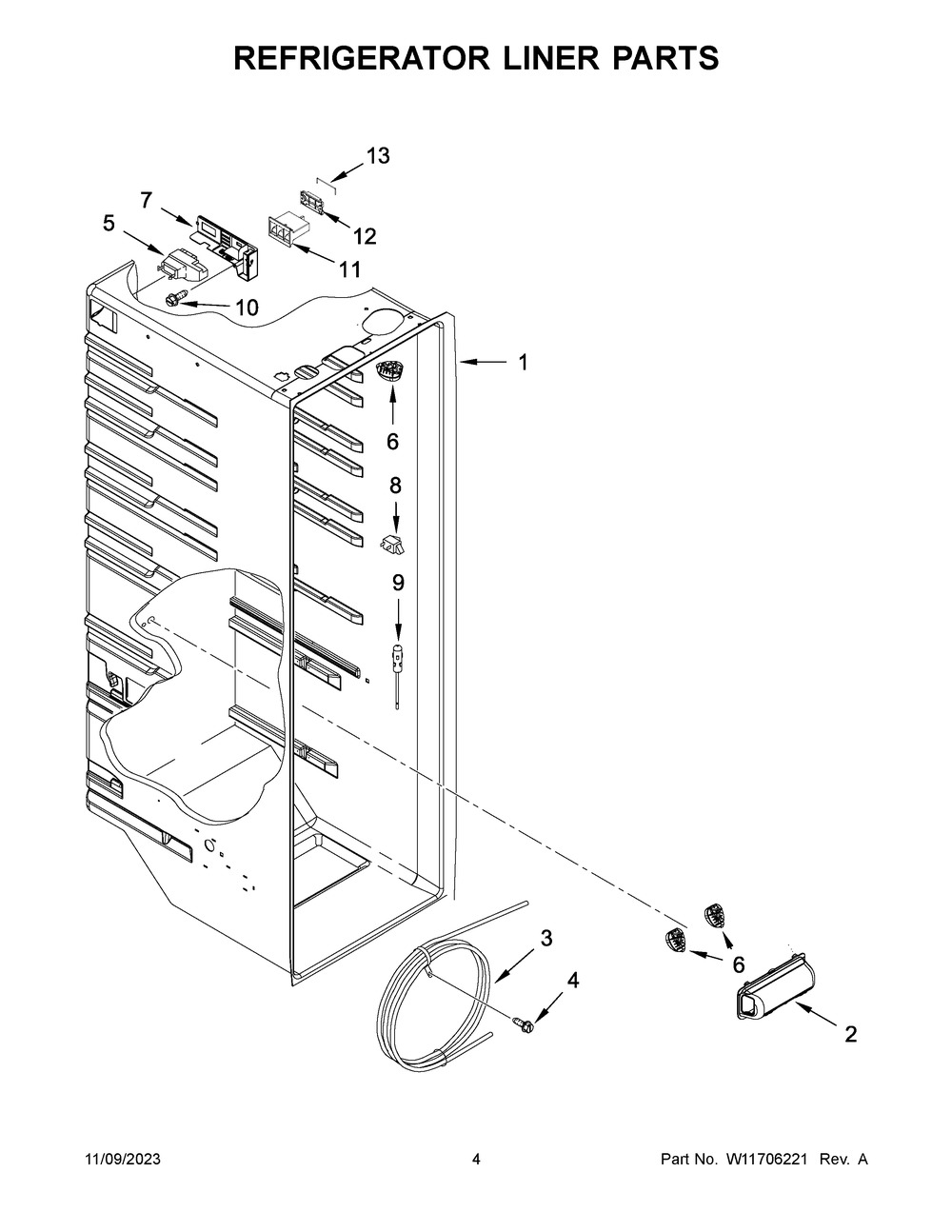 Refrigerator Liner Parts Diagram and Parts List for ASI2175GRS09  Amana Refrigerator