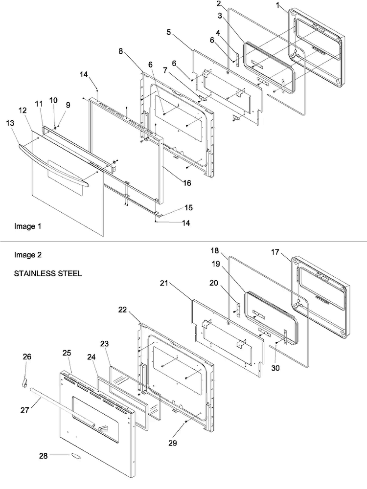 Oven Door Diagram and Parts List for AOGD2750SS-P113253NSS  Amana Wall Oven