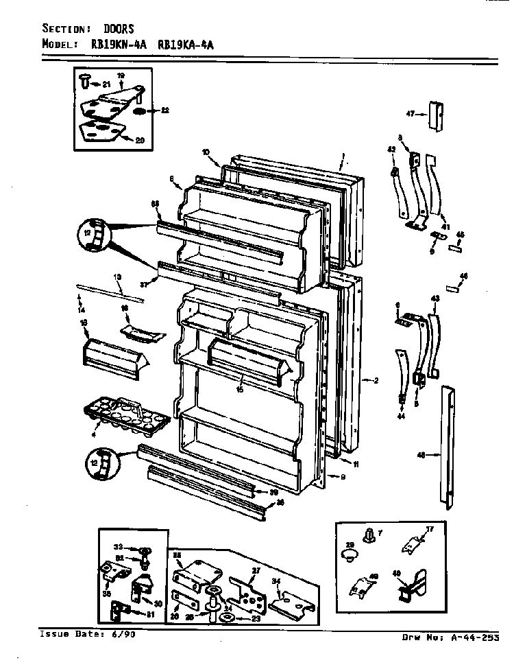Doors Diagram and Parts List for RB19KA-4A AG64B Magic Chef Refrigerator