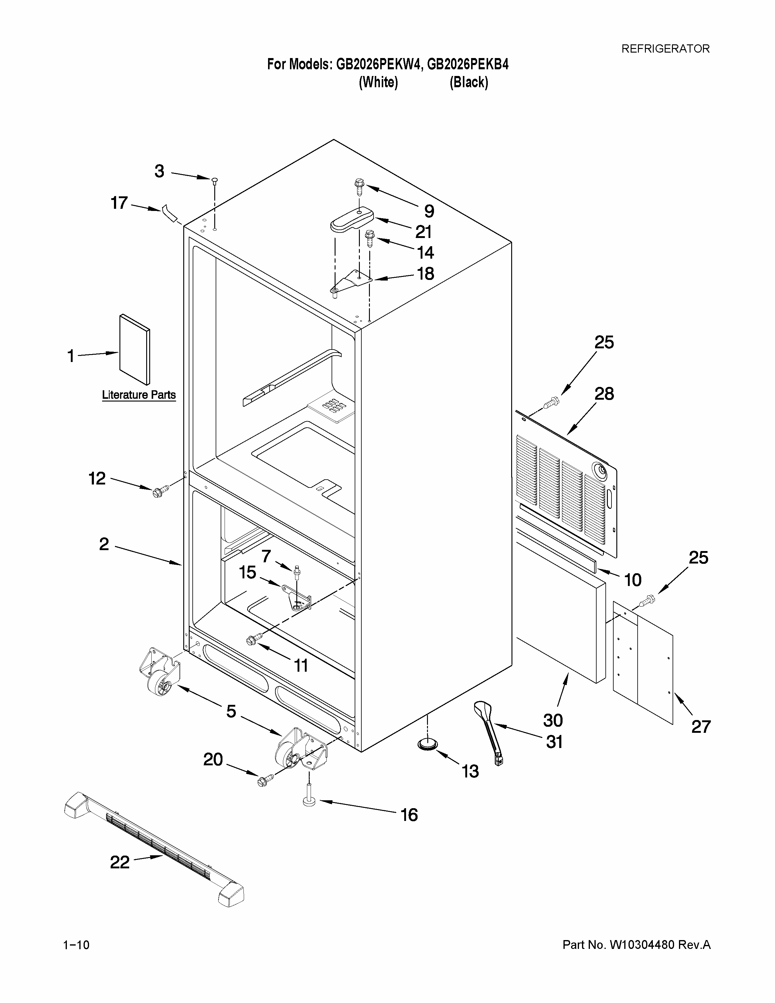 Cabinet Parts Diagram and Parts List for GB2026PEKW4  Amana Refrigerator