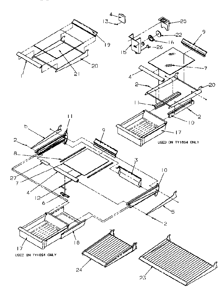 Cabinet Shelving Diagram and Parts List for TV18S4W-P1194902WW  Amana Refrigerator