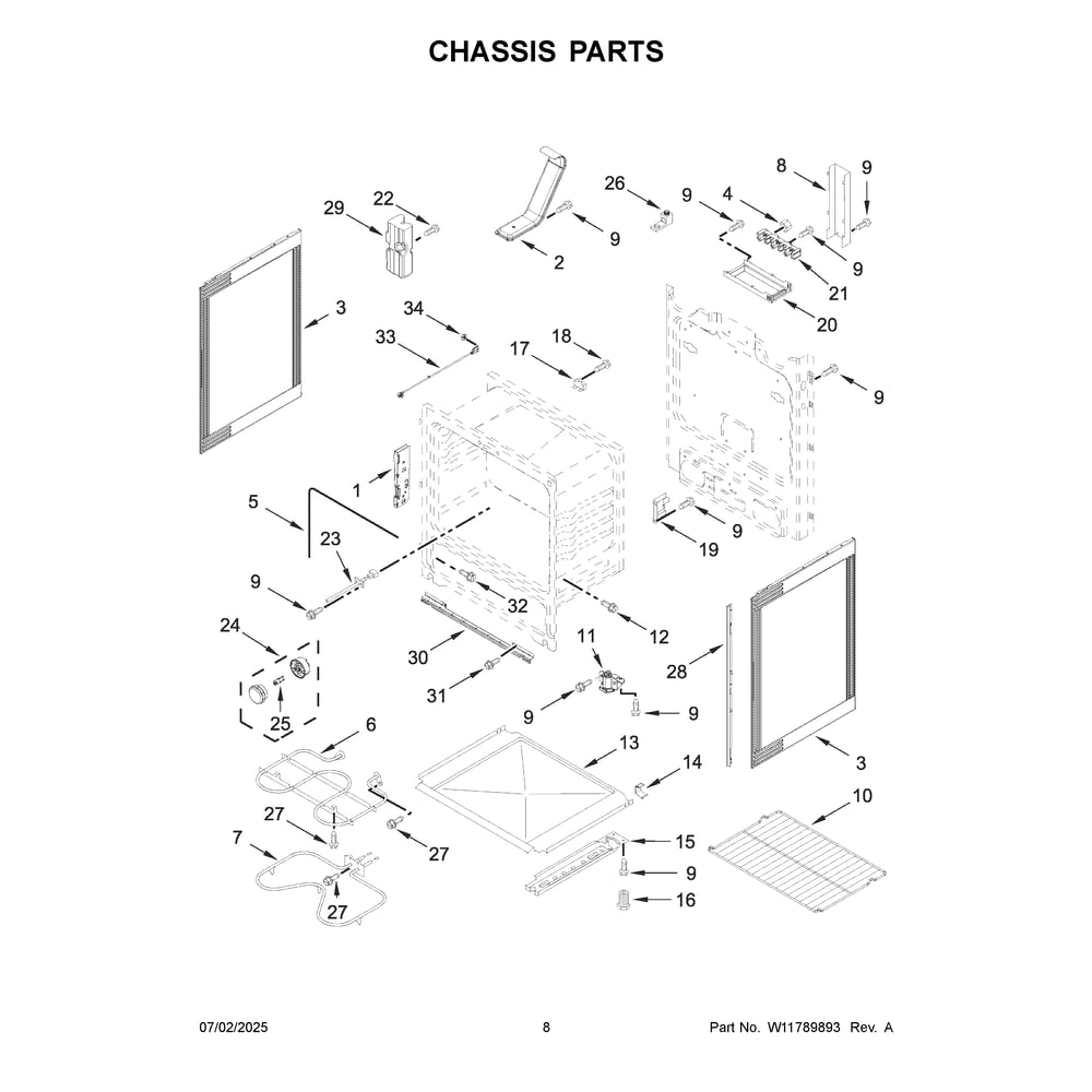 Chassis Parts Diagram and Parts List for YAER6203MSS0  Amana Range