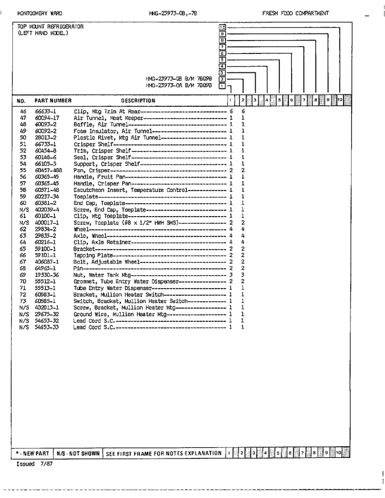 Fresh Food Compartment Page 3 Diagram and Parts List for 23973A  Admiral Refrigerator
