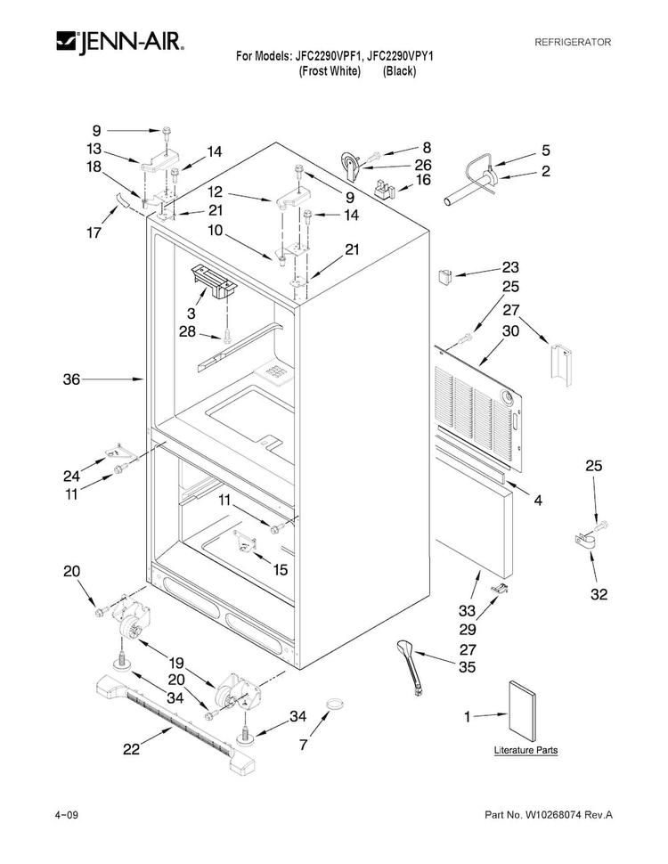 Cabinet Parts Diagram and Parts List for JFC2290VPF1  Jenn-Air Refrigerator