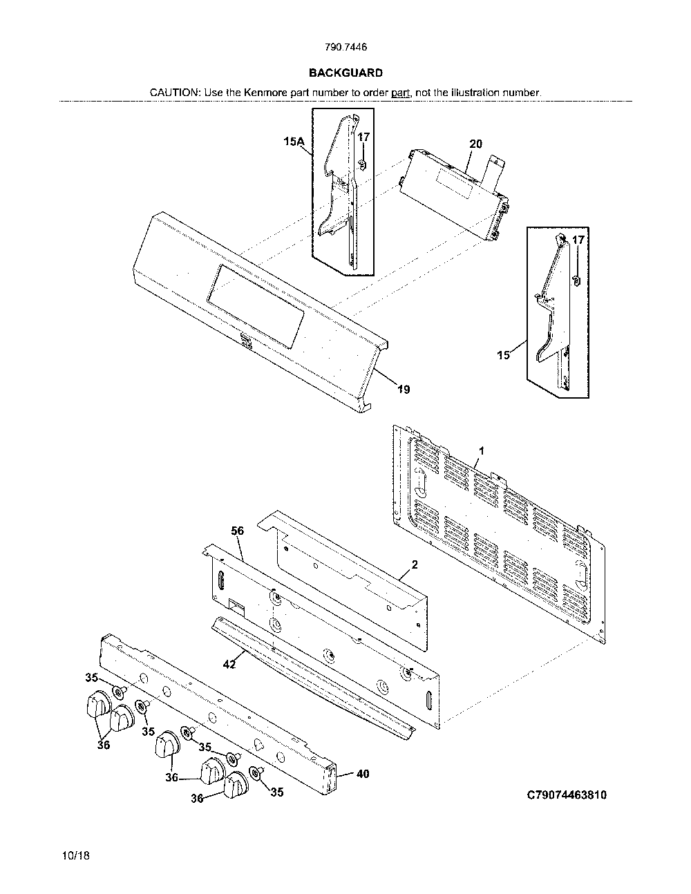 Backguard Diagram and Parts List for 79074467810  Kenmore Range