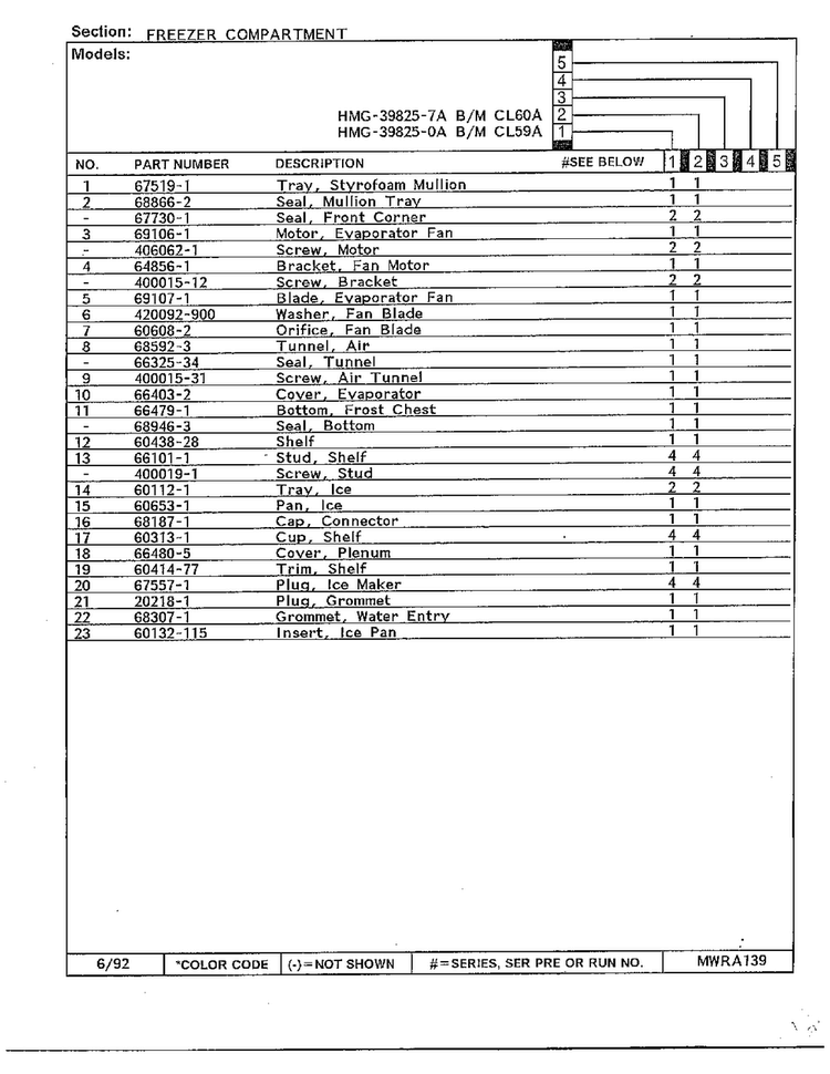 Freezer Compartment Page 2 Diagram and Parts List for 39825-7A  Admiral Refrigerator