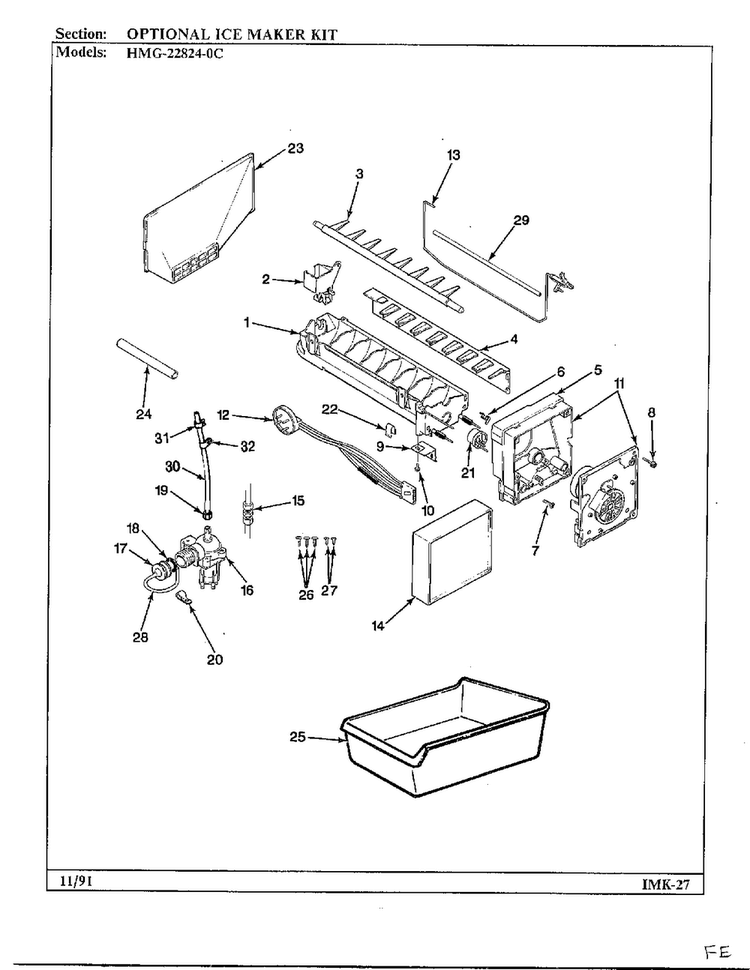 Optional Ice Maker Kit Diagram and Parts List for 22824-0B  Admiral Refrigerator