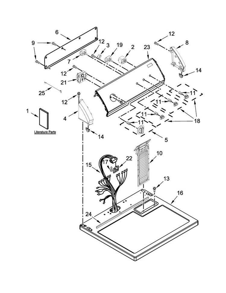 Top And Console Parts Diagram and Parts List for CGD147SDW2  Crosley Dryer