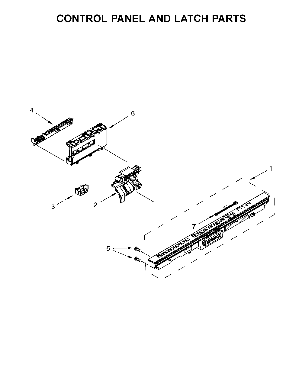 Control Panel And Latch Parts Diagram and Parts List for 66514719N710  Kenmore Dishwasher