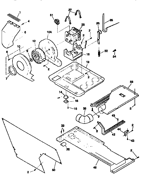 Blower And Base Diagram and Parts List for 41799680200  Kenmore Washer Dryer Combo