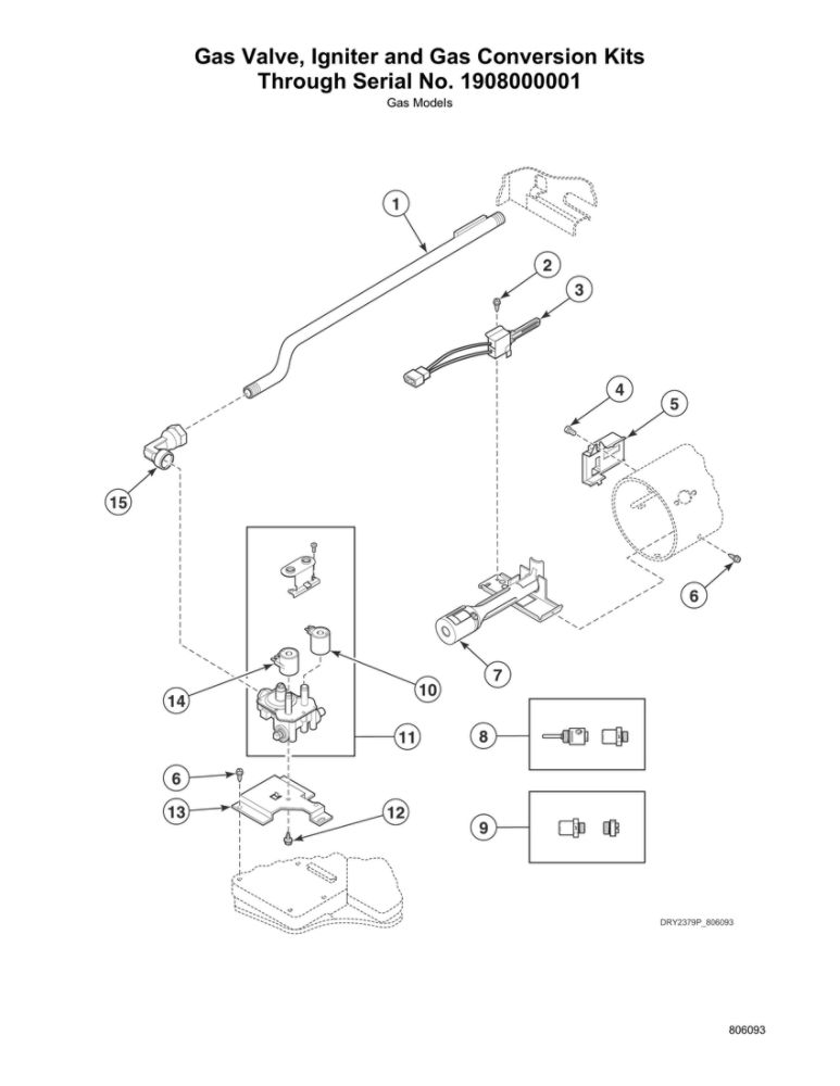 Gas Valve/Igniter And Gas Conversion Kits 1 Diagram and Parts List for ATGE9ASP115TW01  Speed Queen Washer Dryer Combo