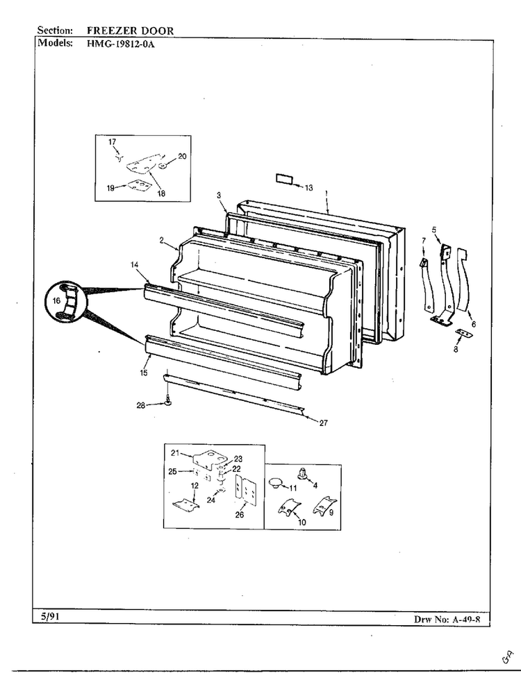 Freezer Door Diagram and Parts List for 19812-0A  Admiral Refrigerator