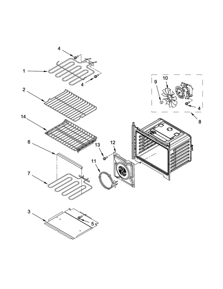 Internal Oven Parts Diagram and Parts List for MEW9627DS01  Maytag Wall Oven