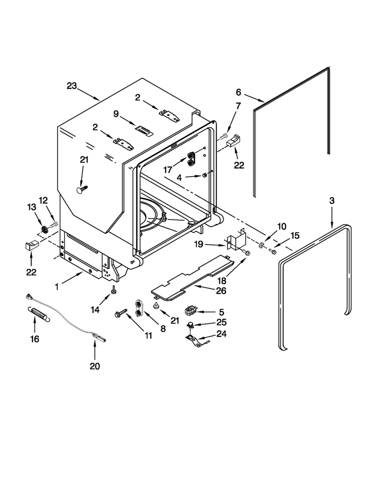 Tub And Frame Parts Diagram and Parts List for MDBH979SAM0  Maytag Dishwasher