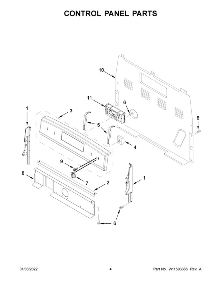 Control Panel Parts Diagram and Parts List for AER6303MFS5  Amana Range