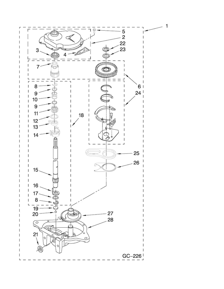 Gearcase Parts Diagram and Parts List for MVWC6ESWW1  Maytag Washer