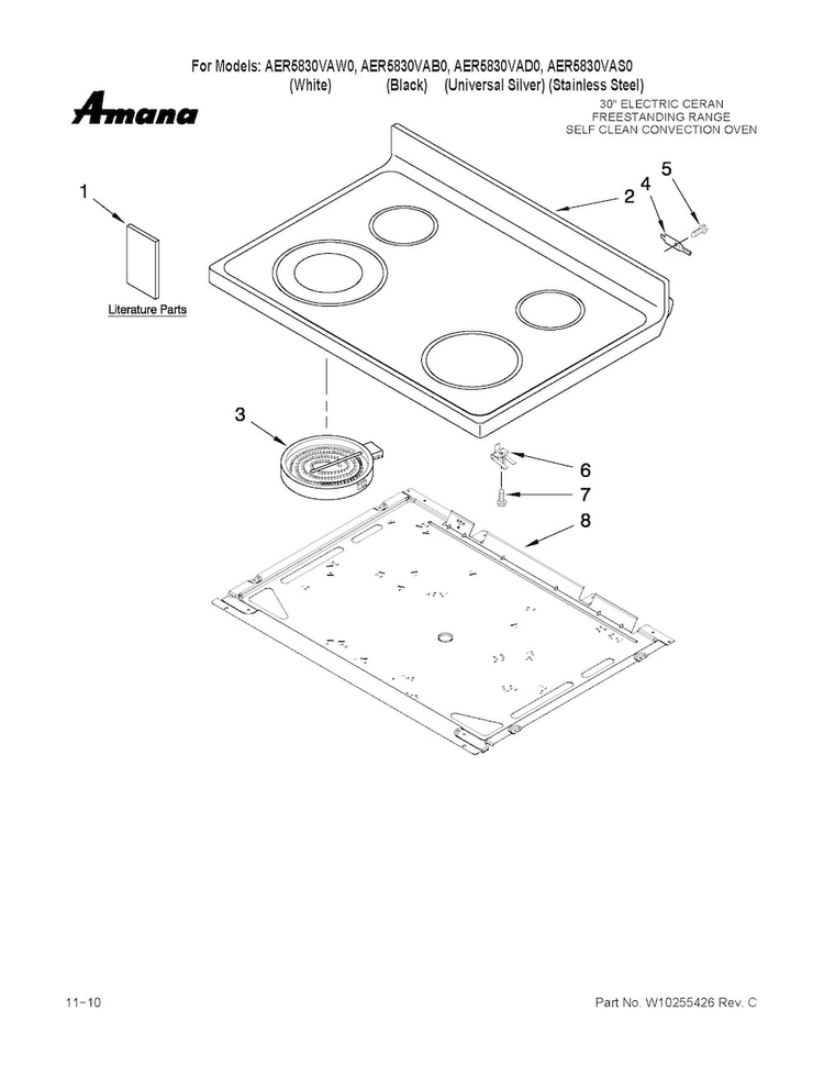 Cooktop Parts Diagram and Parts List for AER5830VAS0  Amana Range