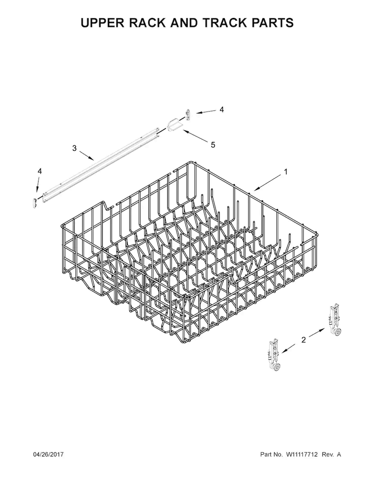 Upper Rack And Track Parts Diagram and Parts List for ADB1400AGS1  Amana Dishwasher