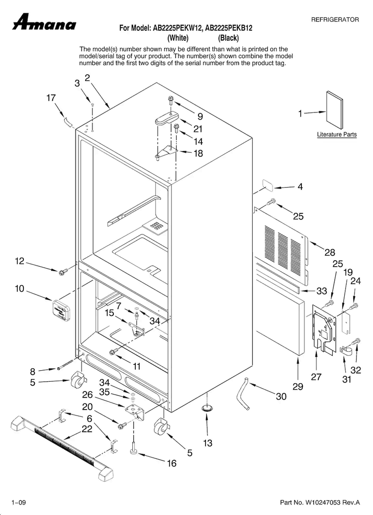 Cabinet Parts Diagram and Parts List for AB2225PEKW12  Amana Refrigerator