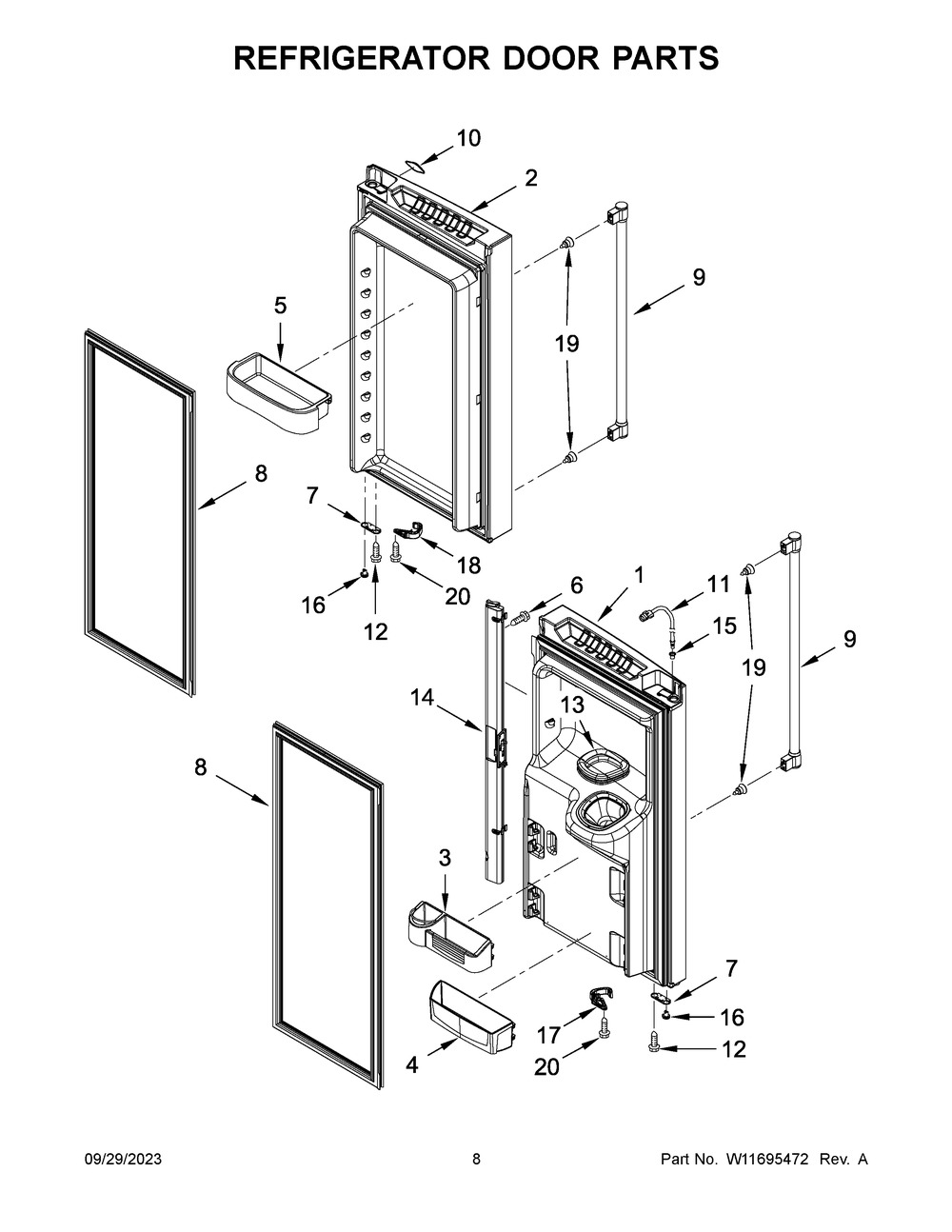 Refrigerator Door Parts Diagram and Parts List for MFI2570FEW09  Maytag Refrigerator